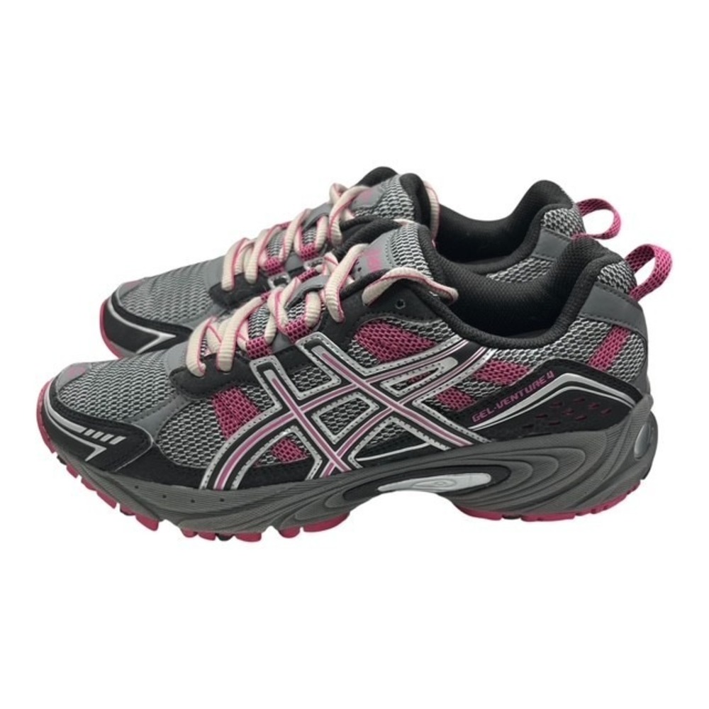 ASICS Womens Sz 7.5 Gel Venture 4 Trail Running Shoes Gray Black Pink -2308